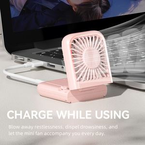 <b>Mini</b> <b>USB</b> Rechargeable Portable Handheld Cooling Fan Silent Foldable LED Digital Display Household & Hotel Use Battery Powered - Product Image 4