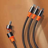PD pengisian daya Cepat kabel USB 4 in 1, kabel pengisian daya nilon 4 in 1 USB ke USB C ke Tipe C 100W