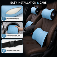 Kit de coussins de soutien lombaire et appui-tête universels bleu clair pour voiture, en mousse à mémoire de forme, ultra-doux et ferme, pour véhicule