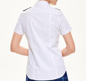 Chemise d'uniforme de style aviation avec épaulettes, blanche, à manches courtes, tenue de travail professionnelle pour hôtesses de l'air et pilotes - Product Image 5