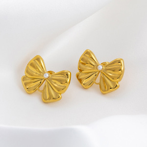 Fashion Stud <b>Earrings</b> 18K Gold Plated Geometric Bowknot Design Stainless Steel Ear <b>Post</b> For Women Elegant Jewelry - Product Image 4