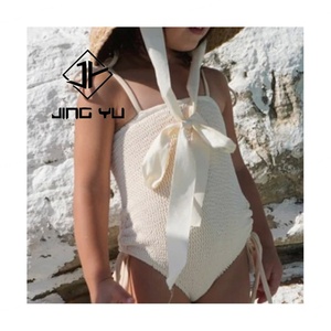 Traje de Baño Personalizado de Alta Calidad, Elástico, para Niños, Color Sólido, Fruncido, de Una Pieza, Bikini para Niñas - Product Image 1