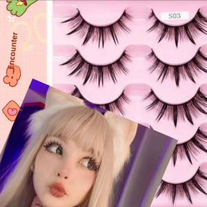 Pestañas Postizas Imitación Humedad, 5 Pares de Pestañas Postizas Estilo Meme Spicy Girl, Pestañas Postizas Manga Demon, Pestañas Postizas para Párpados Dobles - Product Image 3