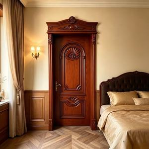 Puertas de Madera Compuesta Lacada <span class=keywords><strong>Caoba</strong></span> con Tallado Europeo para Dormitorio, Hotel, Apartamento, Villa, Impermeable - Product Image 2