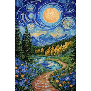 Bán Buôn 5D Tự Làm Sơn Kim Cương New Van Gogh Cảnh Sóng Vải Nghệ Thuật Nhung Cao Cấp Mặt Trăng Đường Làng Sơn Kim Cương Kit - Product Image 1