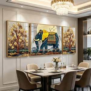 Factory Wholesale Hot Sale 3 Panels <b>Framed</b> Wall Art Auspicious Elephant Golden Money Tree Gold Rose Crystal Porcelain <b>Painting</b> - Product Image 6