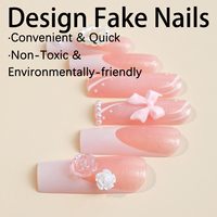 Venta al por Mayor de 24 Uñas Postizas Francesas de Color Rosa con Diseño de Dibujos Animados, Uñas de Ataúd Largas de ABS, Caja de Empaque con Lima de Uñas, Aplicación en Dedos, Cobertura Completa