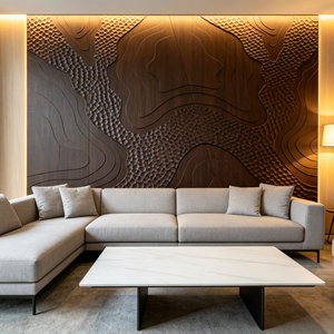 Vente directe d'usine, panneau mural en bois 3D artisanal, paysage abstrait sculpté, art en bois massif pour la décoration de la maison - Product Image 1