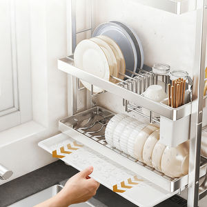 Égouttoir à vaisselle multifonction mural en acier à 2 niveaux, grand séchoir à vaisselle de cuisine sur évier - Product Image 2