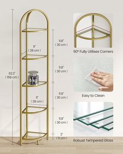 <span class=keywords><strong>VASAGLE</strong></span> <span class=keywords><strong>Étagère</strong></span> en verre autoportante <span class=keywords><strong>de</strong></span> salle <span class=keywords><strong>de</strong></span> bain à 5 niveaux en or <span class=keywords><strong>Étagère</strong></span>s <span class=keywords><strong>de</strong></span> <span class=keywords><strong>rangement</strong></span> hautes pour le salon - Product Image 4