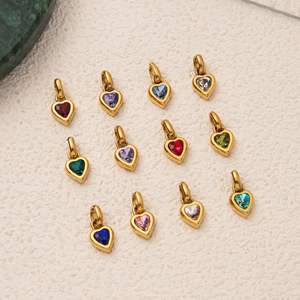 Colgante Punk <span class=keywords><strong>de</strong></span> Acero Inoxidable para Mujer con Doce Piedras <span class=keywords><strong>de</strong></span> Nacimiento, Personalizable con Letra, <span class=keywords><strong>Nombre</strong></span> o Familia, Accesorio <span class=keywords><strong>de</strong></span> Corazón con Incrustaciones <span class=keywords><strong>de</strong></span> Gemas Mixtas - Product Image 3