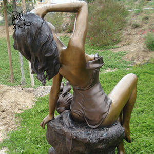 Blve Landschap Decoratieve Hedendaagse Kunst Metalen Koper Naakt Meisje Standbeeld Levensgrote Bronzen Messing Sexy Vrouw Sculptuur - Product Image 2