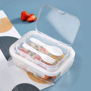 Glass <b>Lunch</b> <b>Box</b> 2 <b>Compartments</b> With Cutlery <b>Lunch</b> <b>Box</b> <b>Lunch</b> <b>Box</b> Containers Suitable Microwave and Dishwasher 980ML Transparent - Product Image 6