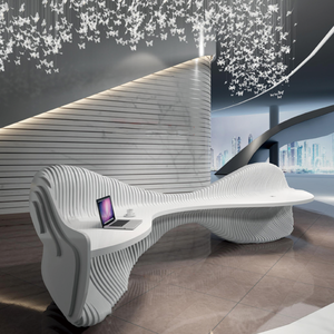 High-End beyaz ofis mobilyaları kavisli resepsiyon masası Modern İş kulübü özelleştirilmiş resepsiyon masası - Product Image 2