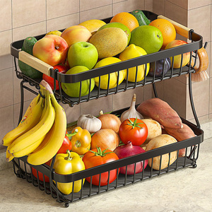 Detachable <b>Fruit</b> Basket Two Layer Black Kitchen Countertop Vegetable <b>Storage</b> With Handle - Product Image 1