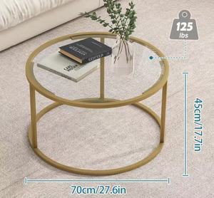<span class=keywords><strong>Table</strong></span> <span class=keywords><strong>basse</strong></span> ronde <span class=keywords><strong>en</strong></span> <span class=keywords><strong>verre</strong></span> transparent avec structure métallique robuste, best-seller pour salon et bureau à domicile - Product Image 2