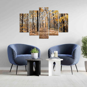 Arte de pared de vidrio templado Autumn Forest: decoración de paisaje impresa en lienzo, JUEGO DE 5 LIEZNAS SURTIDAS - Product Image 3