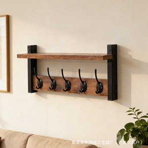 <b>Wall</b> <b>Mounted</b> Wooden <b>Shelf</b> With Hooks For Entryway Living Room Storage And Organization Durable Rectangle Design - Product Image 3