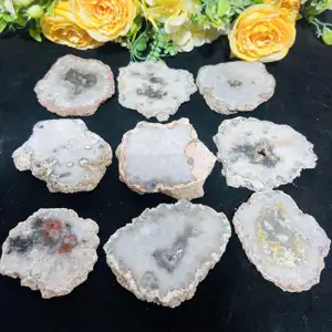 Hot Sale Healing Gemstone Raw Stone Crystal Argentine Agate Slice With Druzy For Decoration