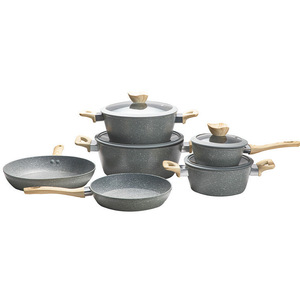 Juego de ollas antiadherentes para cocina, 12 Uds., olla para sopa, olla para leche, sartén, juego de utensilios de cocina de aluminio fundido a presión de granito con tapa de vidrio - Product Image 3