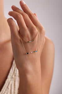 Collier Baguette Pierre de Naissance Famille en Acier Inoxydable 18K Plaqué PVD Bijoux Cadeau Personnalisé - Product Image 4