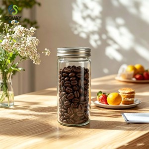 Barattolo in <span class=keywords><strong>Vetro</strong></span> Cilindrico Sottile e Alto da 500ml, con Collo Filettato, Contenitore Trasparente per Alimenti Conservati, Conservazione in Cucina, Supporto per Etichetta Privata - Product Image 4