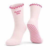 Chaussettes de Pilates antidérapantes personnalisées POPSOX avec volants, broderie de logo jacquard, marque privée, OEM, pour yoga, barre et studio