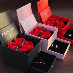 Atacado conjunto de joias da moda em forma de coração caixa de presente de flores artificial rosa caixa de flores de dia dos namorados presente de dia das mães 2024