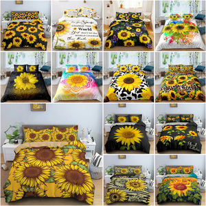 Großhandel Blume Bett bezug Bettwäsche-Set Benutzer definierte Sonnenblume Schlafzimmer Bett bezug Kissen bezug 3-teiliges Set - Product Image 1