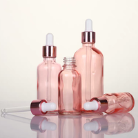Flacon compte-gouttes rond en verre rose pour sérum, 2 oz, 30 ml, 100 ml, flacon compte-gouttes en verre rose doré pour les yeux, flacon compte-gouttes rose pour cosmétiques