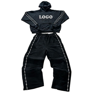 Chándal de invierno con capucha, estampado, de poliéster y algodón, transpirable, anti-bolitas, ecológico, estilo urbano, con lavado ácido y color liso. - Product Image 1