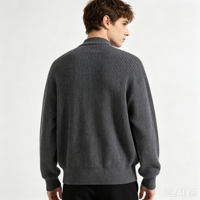 Pull-over en maille côtelée pour homme, col rond, mélange laine et cachemire, coupe ample confortable, personnalisable OEM pour l'hiver