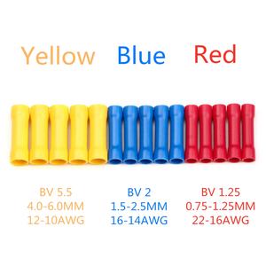 50/100 шт. BV2/BV1.25/BV5.5, ассорти изолированные прямые стыковые соединители, набор электрических обжимных кабельных клемм, красный, синий, желтый - Product Image 2