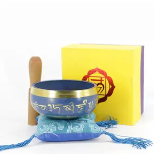 Tazón de sonido de Yoga hecho a mano, tazón azul de cobre, artículos mágicos para meditación