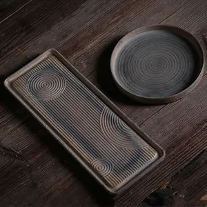 जापानी शैली मोटे मिट्टी के बर्तनों चाय ट्रे हस्तनिर्मित रेट्रो चाय की मेज तश्तरी चीनी मिट्टी के बरतन minimalist पानी सूखी डालो चाय ट्रे