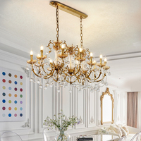 Lustre de table à manger classique européen en cristal, taille moyenne, de luxe, en laiton avec finition dorée et LED, idéal pour hôtels
