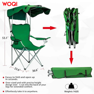 Chaise de camping pliable Woqi avec pare-soleil, tissu Oxford vert, cadre en aluminium, chaise de jardin, utilisation portable en extérieur - Product Image 5