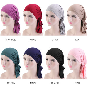 C107296 Foulard pré-noué en coton de <span class=keywords><strong>bambou</strong></span> musulman, <span class=keywords><strong>bonnet</strong></span> de chimiothérapie, turban pour femmes, couvre-chef, foulard, bandana pour le cancer - Product Image 2