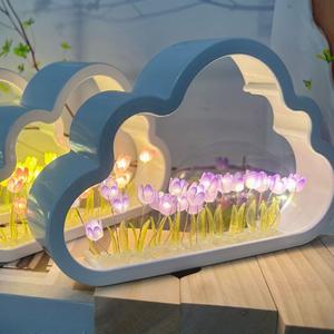 Vendedor superior 3D DIY acrílico 21 tulipán flor nube espejo decorativo mesa noche luz para Navidad boda fiesta regalo - Product Image 5
