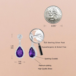 Pear Cut Natural Amethyst Dangle <b>Drop</b> <b>Earrings</b> Fine Jewelry Wholesale S925 Sterling <b>Silver</b> Double Halo Micro Paved CZ - Product Image 3