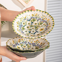 Nouvelles assiettes de luxe jetables en céramique style bohème à motif végétal, compatibles micro-ondes : bol à riz, plat à sauce, assiette à poisson