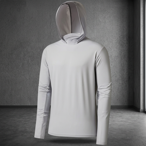 Men's Gray Long Sleeve Hooded UPF 50 <b>Sun</b> Protection <b>Shirt</b> Solid Color Pullover Fishing Wear - Product Image 2