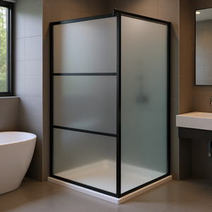 Porte de douche coulissante en verre ESG givré noir 45,3x76,8 pouces, rectangulaire, avec cadre, design minimaliste - Product Image 2