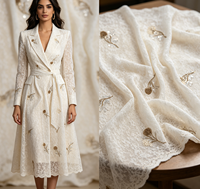 Tissu en dentelle de coton peigné blanc avec broderie floquée et sequins bicolore motif pissenlit pour mariage et tenues modestes musulmanes