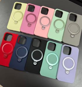 Étui de téléphone BAILI Factory, populaire, en silicone liquide de couleur unie, avec anneau magnétique, support magnétique, <span class=keywords><strong>feutre</strong></span> intérieur, antichoc, pour iPhone/Android - Product Image 1