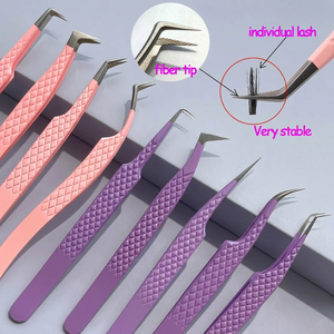 MORGANS INDUSTRIES Precision Eyelash Tweezers Stainless Steel Smooth Tip Perfect Grip Durable Pink Purple for <b>Individual</b> <b>Lash</b> - Product Image 1
