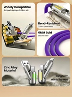 Kabel Data Pengisian Cepat 240W 4 in 1 Multi Konektor Charger Rotating Elbow USB ke Type-C 1.5m untuk Ponsel, Silikon