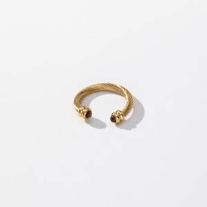YF8501 Vintage Waterproof Non Tranish 18K PVD Gold Plated Stainless Steel Twist Natural Stone <strong>Tiger</strong> <strong>Eye</strong> Turquoise Open <strong>Rings</strong> - Product Image 6