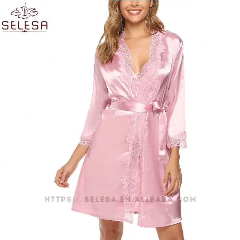 Pantalones De Pijama Women Long Sleeve Modal 3 Piece Satin Lace Pyjamas Woman Fashion Sleepwear Kids Silk Robes