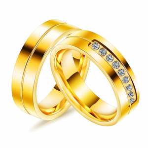 Stainless Steel <b>Ring</b> 6mm Single Row Zircon Inlaid 18K Gold Couple <b>Ring</b> Valentine Gift Laser Engraved Logo Women - Product Image 1